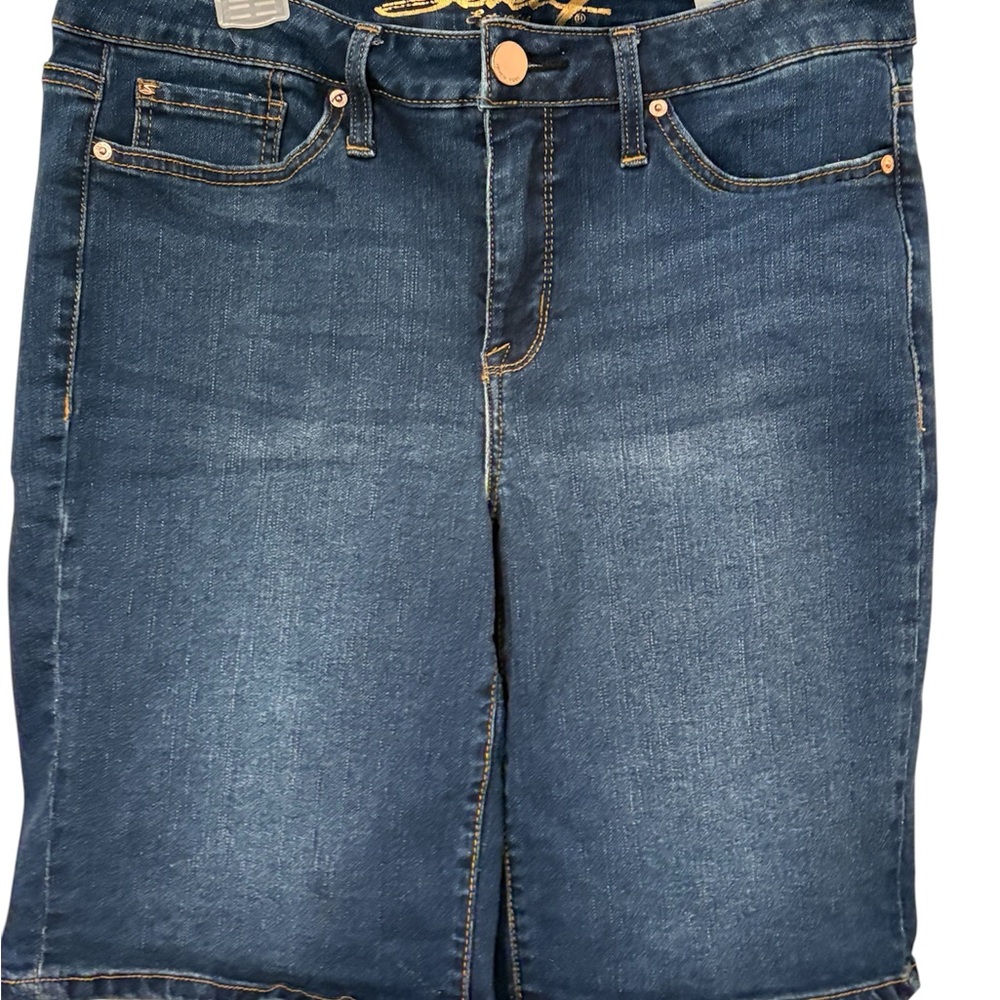 Seven7 Dark Blue Denim Bermuda Jean shorts with Gold Accents